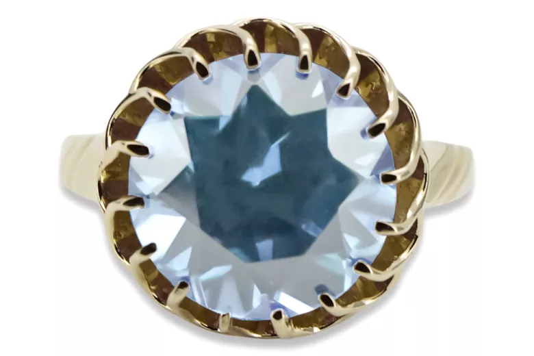 Aquamarine 8-кактовое желтое золото Кольцо Винтаж vrc035x-aq Art Deco Советский винтажный стиль украшений Ар-деко